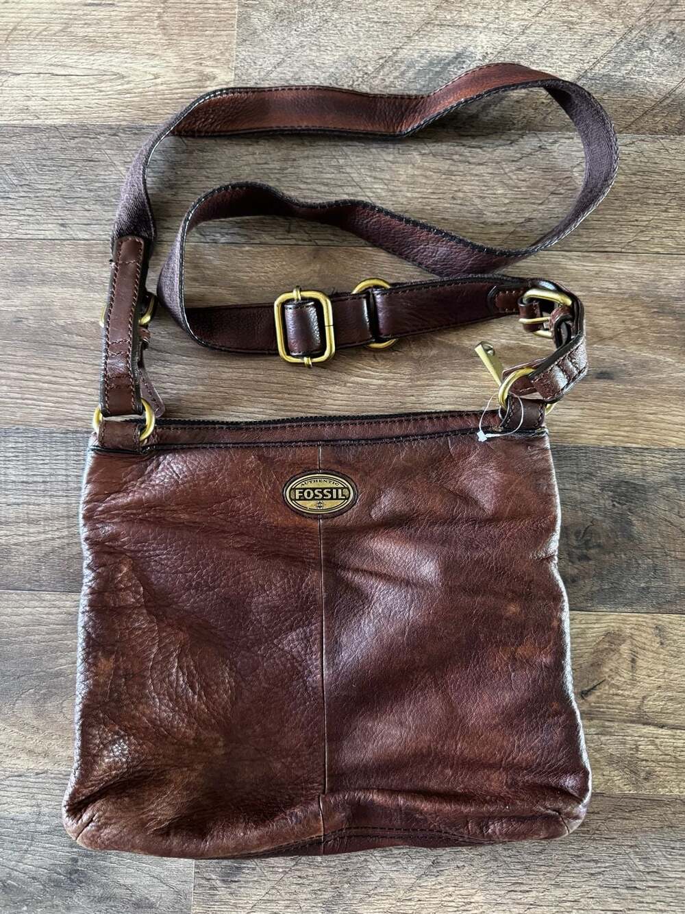 Vintage Fossil Brown Pebbled Leather Multi-Zipper Crossbody Bag